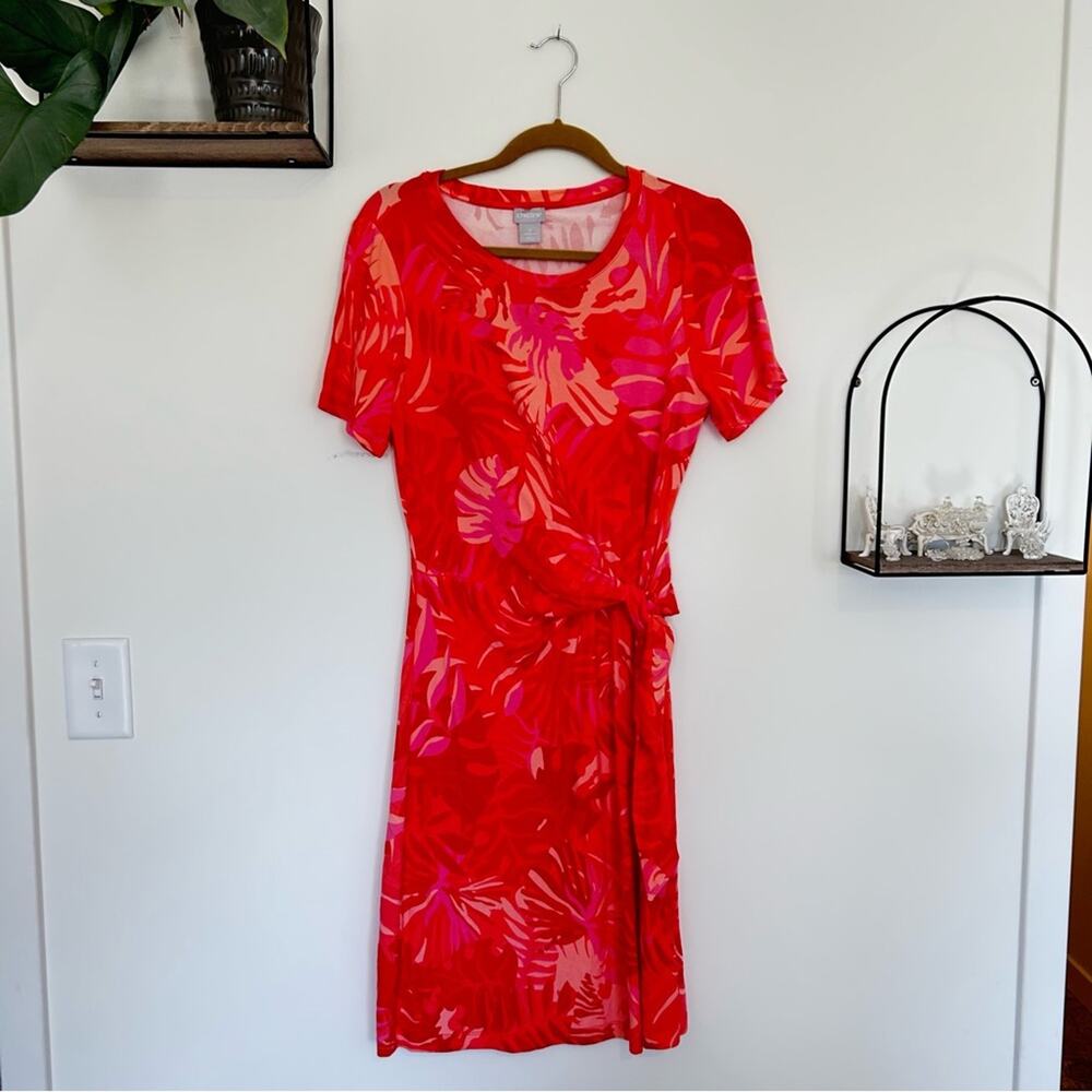 NWT Chicos Tropical Print Crewneck Short Sleeve Knee Length‎ Wrap Dress Size 4-6